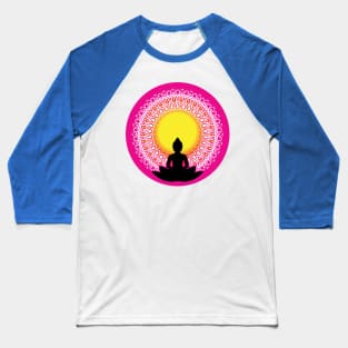 Peaceful Meditating Buddha Silhouette - The Enlightened Soul Mandala Print Design GC-092-15 Baseball T-Shirt